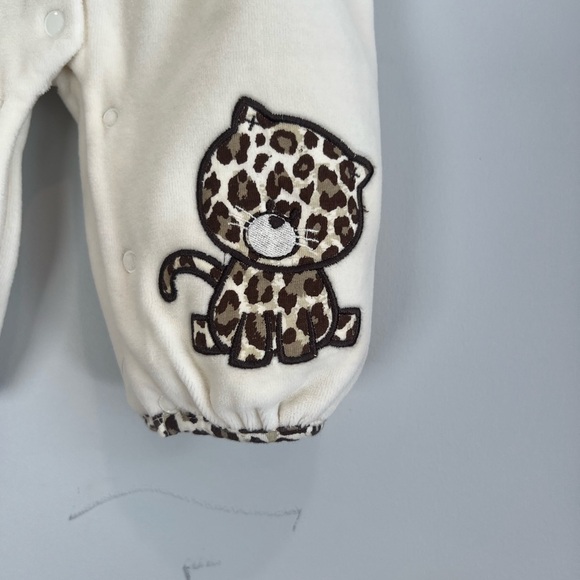 Vintage Baby Togs Leopard Print Trim Velour Cream Baby One Piece Jumpsuit 6M - Picture 3 of 6